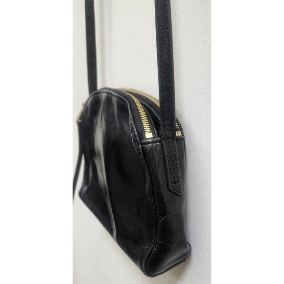 HOBO Black Leather Crossbody Bag Small Dome Shape Zip Top Adjustable Strap Vinta - Picture 4 of 13